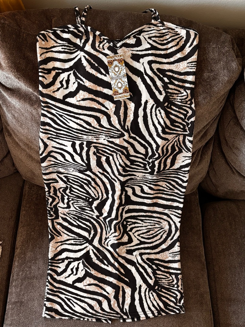 Boohoo Zebra Print Strappy Bodycon Mini Dress